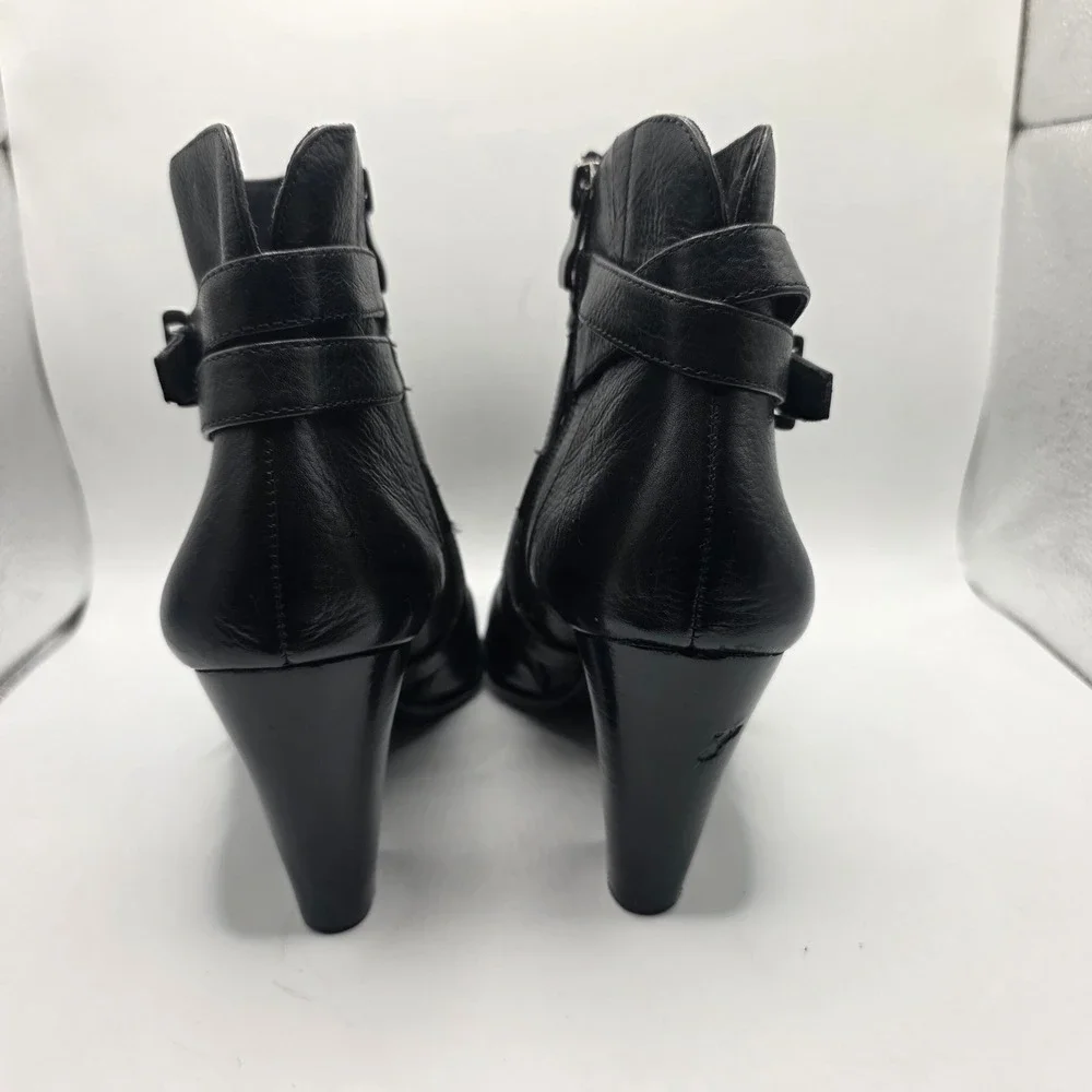 Nurture Womens Black Leather‎ Strappy Buckle Ankle Boots Block Heel Size 8.5M